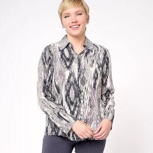 Attitudes by Renee Onyx Nights Small Aztec Print Shirt Gray Black White